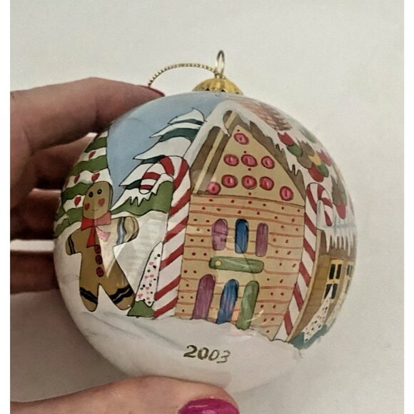 2003 Pier 1 Li Bien Gingerbread House Snowman Christmas Ornament Glass Holiday - Picture 4 of 8